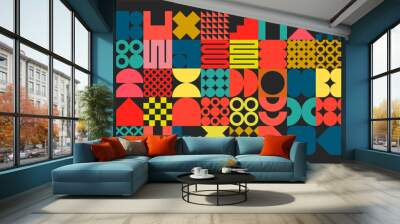 Brutalist geometric shapes, symbols. Simple primitive elements and forms, icons. Retro design, trendy contemporary minimalist style, y2k. Vector illustration. Wall mural