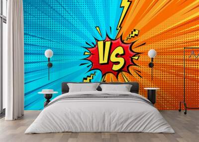 Cartoon comic background. Fight versus. Comics book colorful competition poster with halftone elements. Retro Pop Art style. Vector illustration. Wall mural