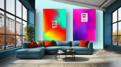 Colorful modern abstract backgrounds with neon red, green, blue, purple, yellow and pink gradient. Dynamic color flow poster, banner. Vector illustration. Wall mural