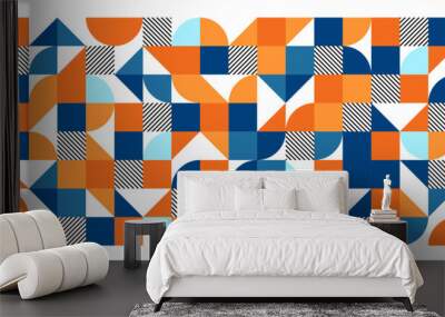 Geometric trendy pattern, Bauhaus style. Modern colorful background with simple elements. Retro texture with basic geometric shapes. Print design, minimalist poster cover. Vector illustration Wall mural