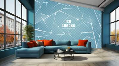 Realistic cracked ice surface. Frozen glass with cracks and scratches. Vector illustration. Wall mural