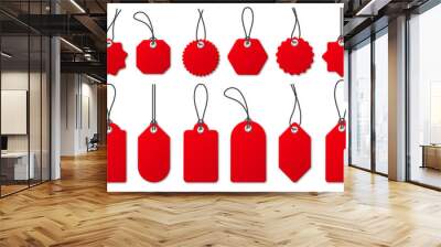 realistic red price tags collection. special offer or shopping discount label. retail paper sticker. Wall mural