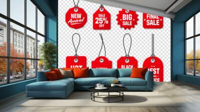 realistic red price tags collection. special offer or shopping discount label. retail paper sticker. Wall mural