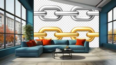 Realistic seamless golden and silver chains on checkered background. Metal chain with shiny gold plated links. Vector illustration. Wall mural