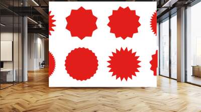 Red shopping labels collection. Sale or discount sticker. Special offer price tag. Supermarket promotional badge. Vector sunburst icon. Wall mural