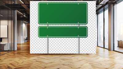 Road green traffic sign. Blank board with place for text.Mockup. Isolated information sign. Direction. Vector illustration. Wall mural