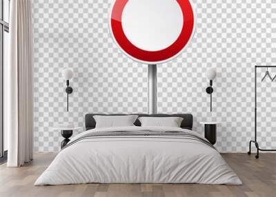 Road red signs collection isolated on transparent background. Road traffic control.Lane usage.Stop and yield. Regulatory signs. Curves and turns. Wall mural