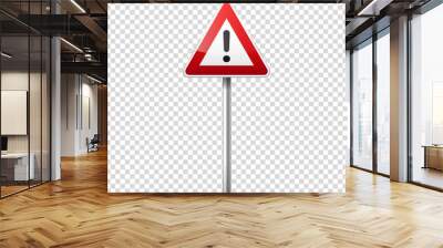 Road red signs collection isolated on transparent background. Road traffic control.Lane usage.Stop and yield. Regulatory signs. Curves and turns. Wall mural