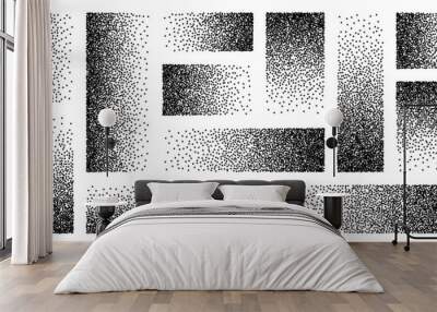 Stipple pattern, dotted rectangular design elements. Stippling, dotwork drawing, shading using dots. Pixel disintegration, random halftone effect. White noise grainy texture. Vector illustration Wall mural