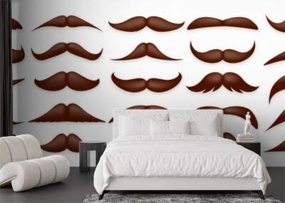 Various brown mustache collection. Vintage, retro mustaches. Facial hair, hipster beard. Vector illustration Wall mural