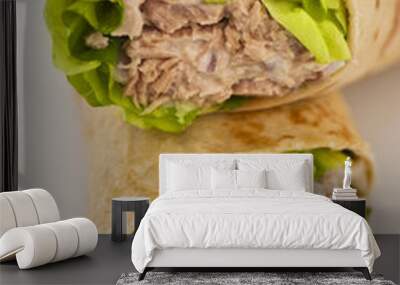 Two tuna melt wrap on a white plate Wall mural