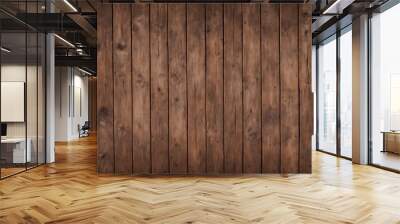 Dark brown wooden plank background, wallpaper. Old grunge dark textured wooden background,The surface of the old brown wood texture, top view brown pine wood paneling. Generative AI Wall mural