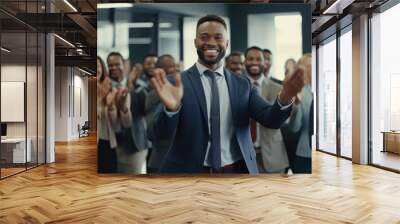 African American businessman professional clapping hands after a successful conference meeting in office Wall mural