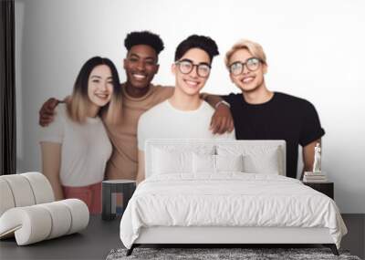 Diverse group of friends happy smiling with standing posing together, isolated on white background, png Wall mural