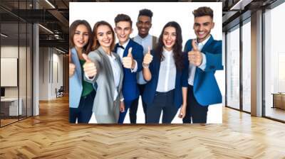 Group of young college students with books and backpack, Happy smiling standing posing together, isolated on white background, png Wall mural