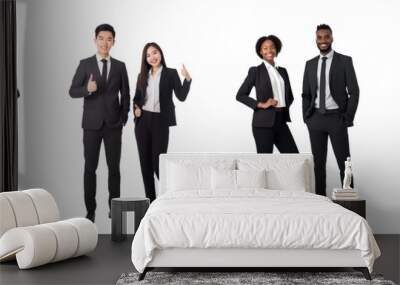 Set of Portrait concept of partnership in business. Young man and woman standing posing happy smiling, Full body isolated on white background, png Wall mural