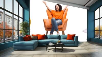 Set of Portrait Young woman relax happy smiling  sitting in armchair, isolated on white background, png Wall mural