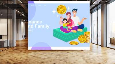 Family budget planning. Money saving or accumulating, Financial services, Deposit concept. Family tax benefit, payment per child, help with raising children vector illustration for banner, poster. Wall mural