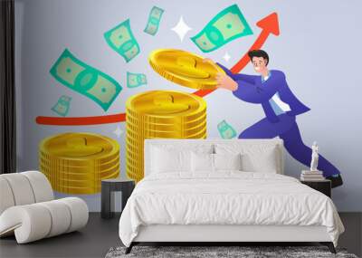 person with money, stack coin , banknote , graph Wall mural