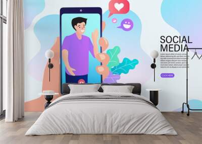 phone with social media icons Wall mural