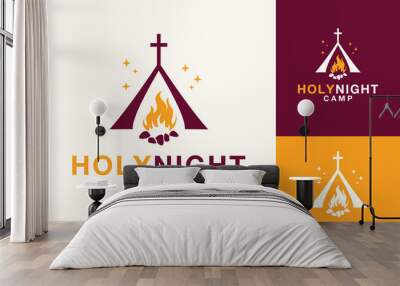 Holy Camp Night Fire Logo Design Wall mural