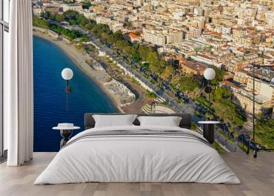 Aerial view of the city Reggio Calabria seafront Wall mural