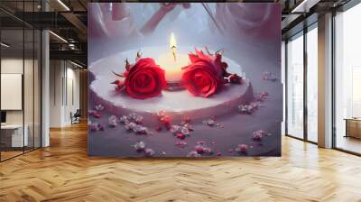 Valentines day : roses and candles dekoration - painted with oil - illustration - still life Wall mural