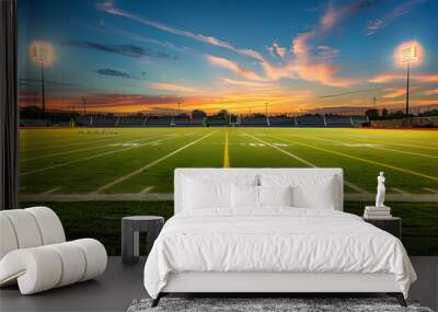 Illuminated Football Field at Sunset with a Clear Sky Wall mural