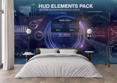 set graphs and charts. statistic and data, information infographic. hud background outer space. info Wall mural