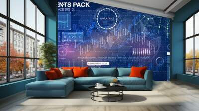 Set graphs and charts. Statistic and data, information infographic. HUD background outer space. infographic elements. futuristic user interface. Business abstract background Wall mural