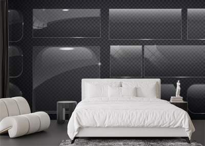 set of transparent glass on sample background. glass framework set. glass square, rectangular and ro Wall mural