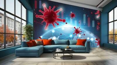 Stock market slump stock chart futuristic with Effects of disease Covid-19 Coronavirus concept vector,Pneumonia.Business technology banner concept background.illustration.World Health organization. Wall mural