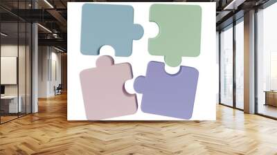 3D jigsaw puzzle pieces isolated on transparent background. Problem-solving, business connecting, cooperation, partnership concept. Wall mural