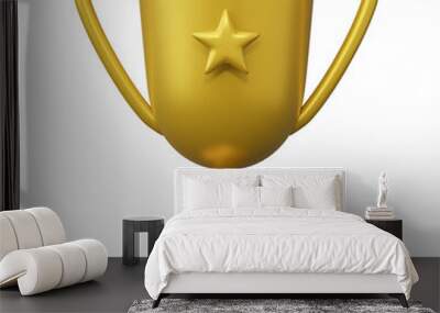 Golden champion trophy cup award with gold star. Concept of Winner prize, sport award, success. 3D render Illustration. Wall mural