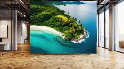 Tropical island aerial view, generative ai Wall mural