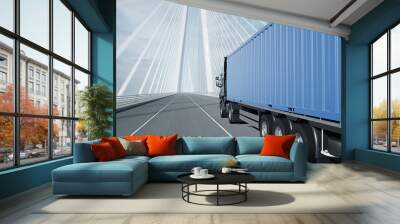 3d model of truck on the bridge. 3d rendering. Wall mural