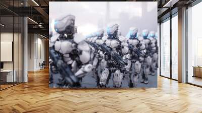 invasion of military robots. Dramatic apocalypse super realistic concept. Future. 3d rendering. Wall mural