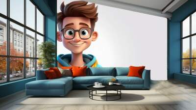 3d cartoon illustration college student BOY Wall mural