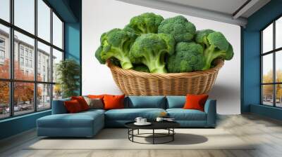 Basket of fresh Broccoli 3d illustration on white background. Wall mural