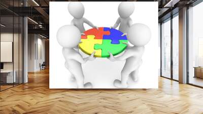 3d small people with jigsaw puzzle, teamwork concept.  Wall mural