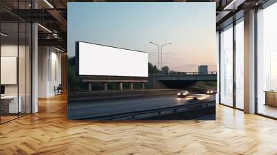  mockup of a blank, empty billboard near a busy highway with cars driving by, photo - realistic, photography, 8k, generative ai Wall mural