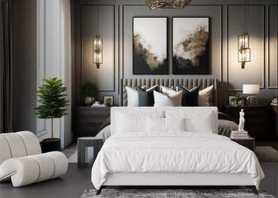 Sleek and contemporary master bedroom with a neutral color palette generative ai Wall mural