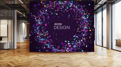 Abstract background with colorful triangular fragments with place for your text. Futuristic circle banner with glowing sharp debris or broken glass. Vector background Wall mural