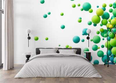 Colorful matte soft balls in different sizes. Abstract composition with many colorful random flying spheres. PNG file Wall mural