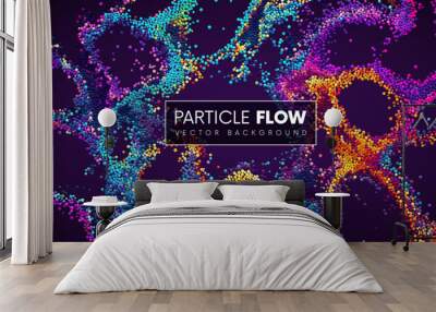 Colorful rainbow gradient dots randomly flowing and swirling in liquid stream. Chaotic motion of small colorful circles. Dynamic particles background for banner, flyer, poster. Vector Illustration Wall mural