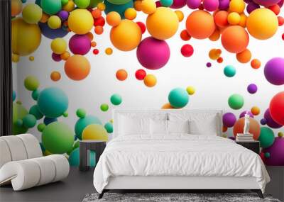 Colorful random flying spheres abstract background. Colorful rainbow matte soft balls in different sizes on transparent background. PNG file Wall mural