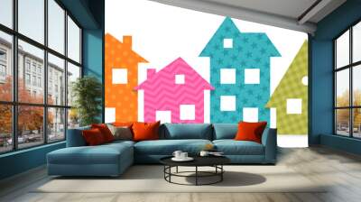 Colorful suburban houses flat icon. Vector illustration Wall mural