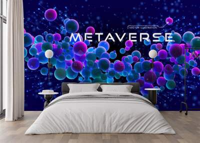 Futuristic vector background of metaverse digital cyber world technology with neon glowing spheres. Future digital technology, data science, particles, digital world, virtual reality, cyberspace Wall mural