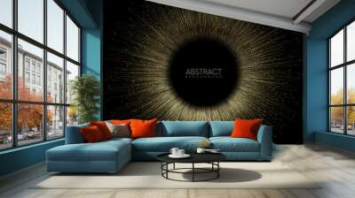 Gold rays or lines with glowing particles fly out of black hole. Easy to change colors Wall mural