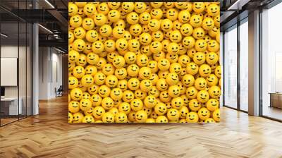 Huge pile of yellow balls with smiling faces. Social media and communications concept vector background Wall mural